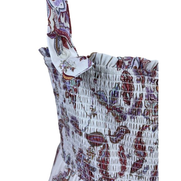 Grace Karin Womens White Floral Smocked Midi Dress With Ruffle Hem Size M - Picture 5 of 8